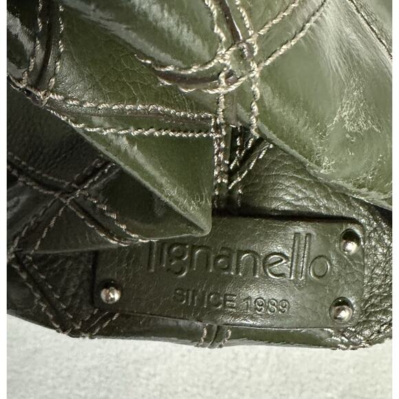 TIGNANELLO Dark Green Patent Pebbled Leather Satchel Bag - Picture 8 of 10